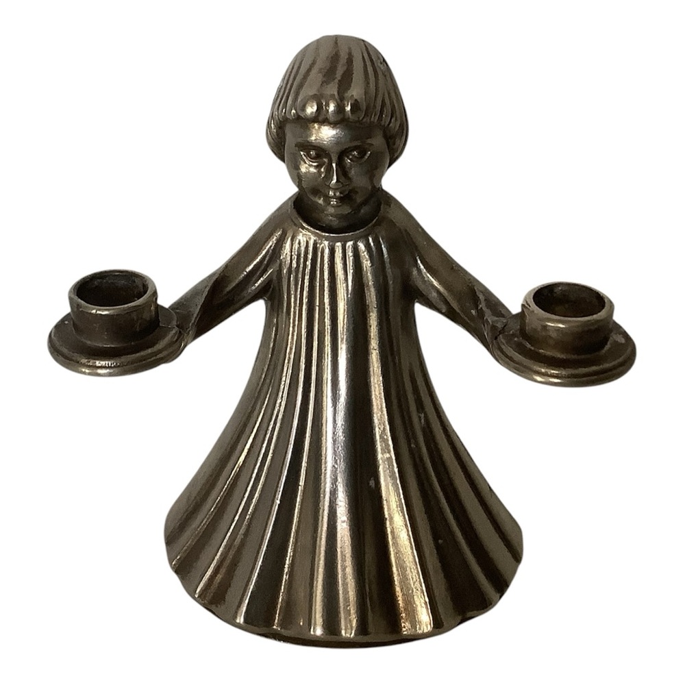 Angel Choir Girl Mini Candle Holder Silver Plated Italy 3.5" Vintage Decor
